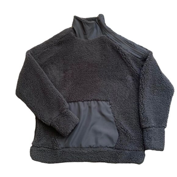 Te Verde Gray Sherpa Pullover Mock Neck Zip Sweatshirt Size Medium - Picture 4 of 11